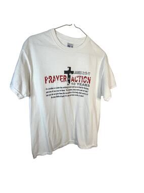 Scripture t-shirt Medium James 2:15-17 white cross prayer Action